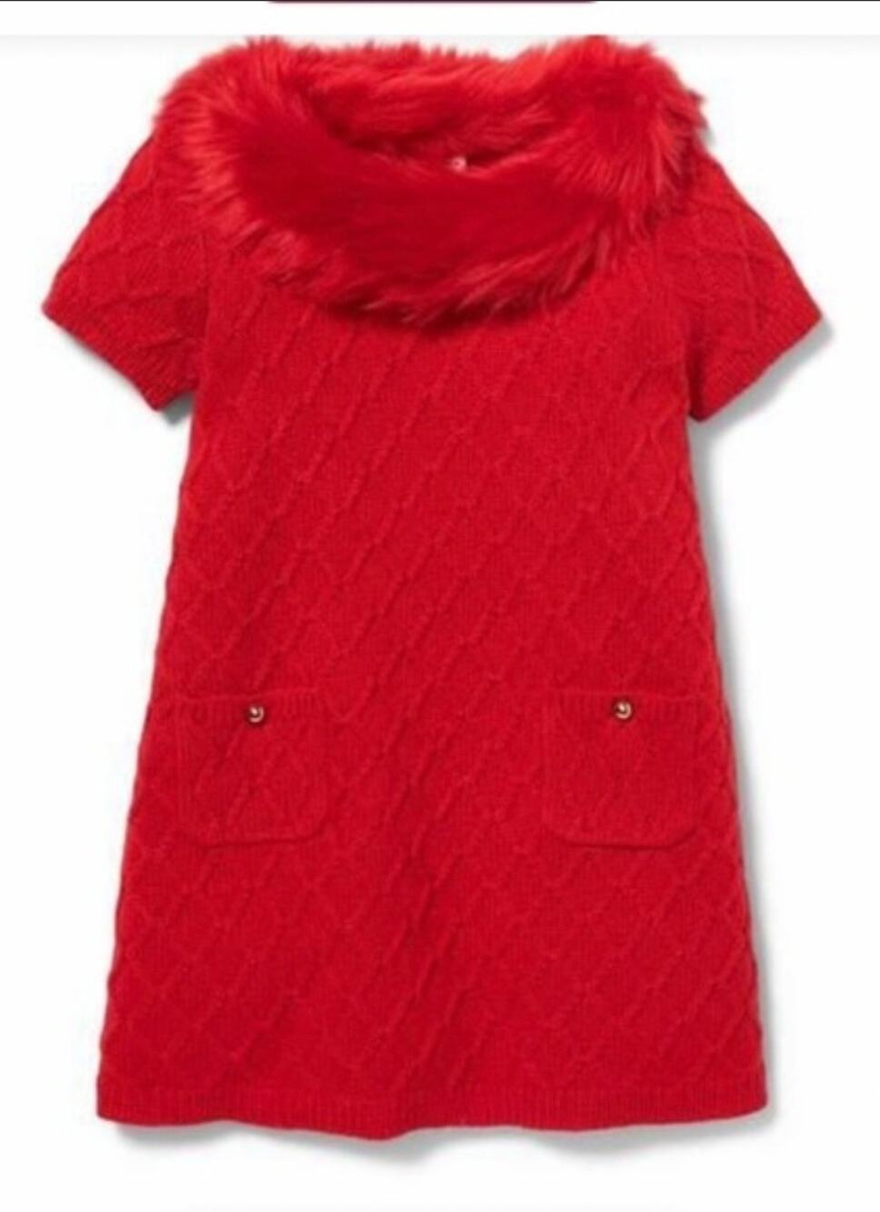 Janie and Jack perfect red holiday dress faux fur collar 8y